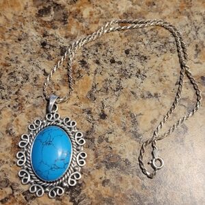 Taxco Sterling Howlite Pendant On Thick Sterling Chain